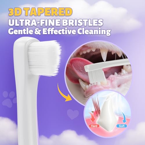 Cat Toothbrush for Kitten Teeth Cleaning + Natural Coconut Oil Cat & Dog Toothpaste.Enzymatic