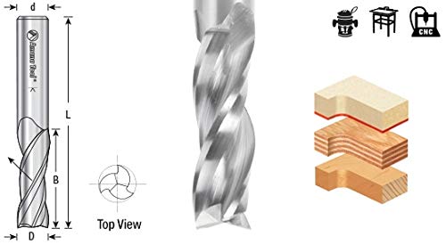 Amana Tool 46149 CNC Solid Carbide Spiral Plunge 1/4 D x 3/4 CH x 1/4 SHK x 2-1/2 Inch Long Up-Cut 3-Flute Router Bit