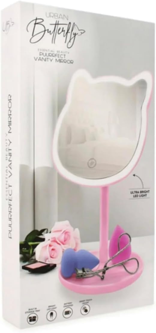Puurrfect Mirror Gifts, Cute Cat Ears Shape Mirrors Makeup with LED Lights Touch Control. Smart Touch. (Pink) Pink