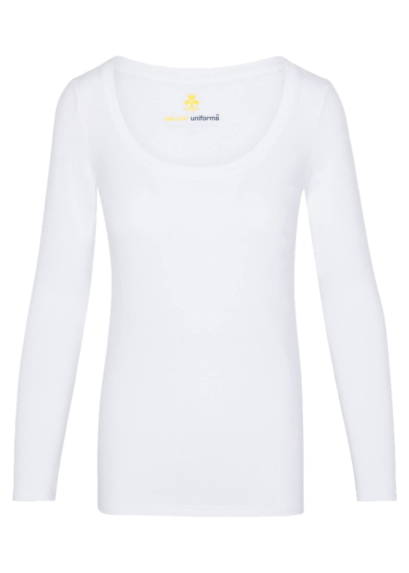 Natural Uniforms Women's Long Sleeve Extra Wide Scoop-Neck T-Shirt Under Scrub 3X-Large White