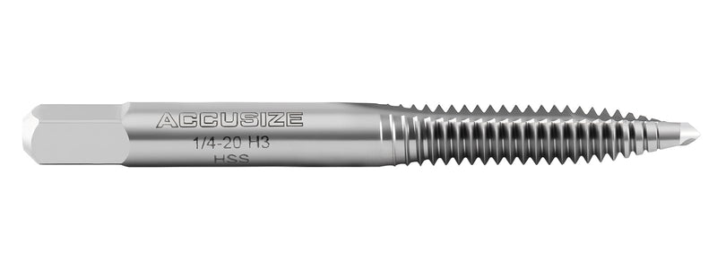 Accusize Spiral Point Tap 1/4-20NC H3 HSS 2-Flute, 10 Pc Set | ANSI Ground Plug Tap, Right-Hand Cut, Bright Finish, 2-1/2 in OAL, 1 in Thread Length, SPT-1/4-20x10