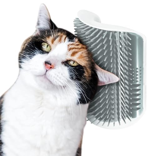 SunGrow Self-Grooming Brush for Ferrets & Cats, Light Gray Self Massager, Mountable to Corners and Flat Surfaces, Includes Brush, Catnip, Screws and Adhesive Tape (2 Pieces) 2 Pieces - PawsPlanet Australia