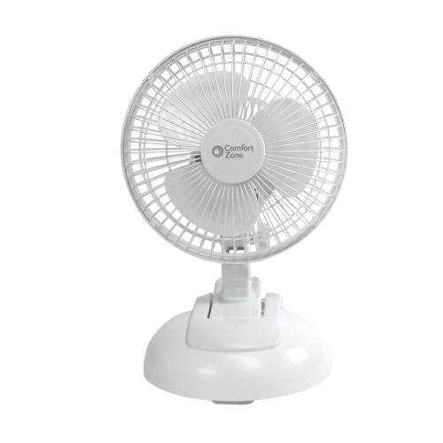 Comfort Zone CZ6XMWT 6” 2-Speed Combo Clip or Desk Fan with Removable Base, Strong Clamp for Firm Grip, Suitable for Bedroom, Office, or Dorm Room, White