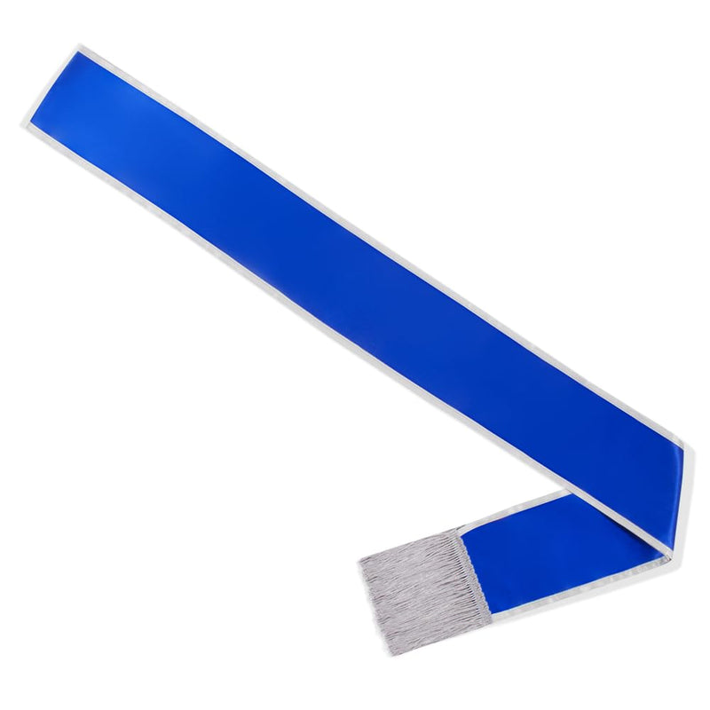 Plain Sash with Tassels Blank Satin Sash for Adults 3.9" Wide x 74.8" in Total Length Blue With Silver Border
