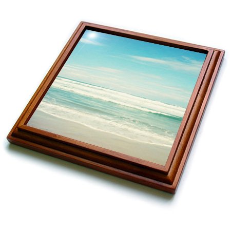 3dRose Gentle Ocean Waves beach theme art-Trivet with Ceramic Tile, 8" x 8", Brown