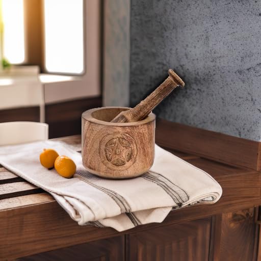 Kaizen Casa Wooden Mortar and Pestle Garlic Masher Hand Grinder Crusher Kitchen Gadgets