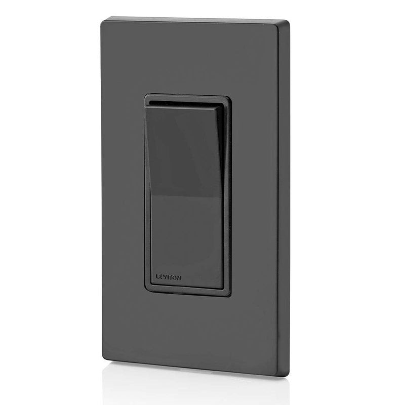 Leviton 5601-2E 15 Amp, 120/277 Volt, Decora Rocker Single-Pole AC Quiet Switch, Residential Grade, Grounding, Black 1 Pack