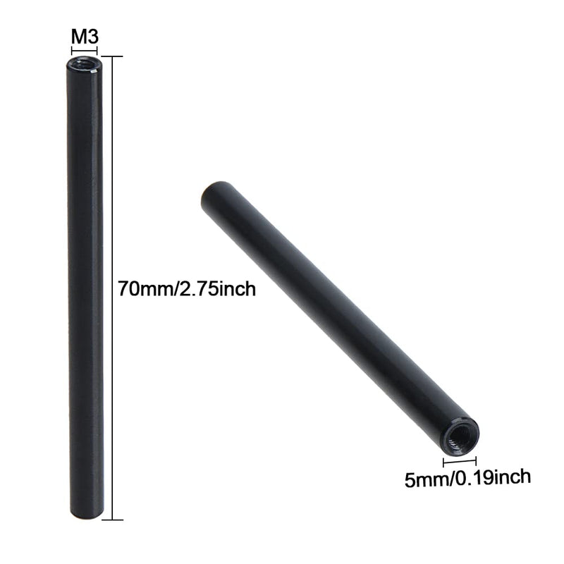 10PCS M3x70mm Aluminum Column Standoff Round Spacer Standoff Stud Fastener Rods Suitable for RC Airplane,FPV Quadcopter,CNC - Black