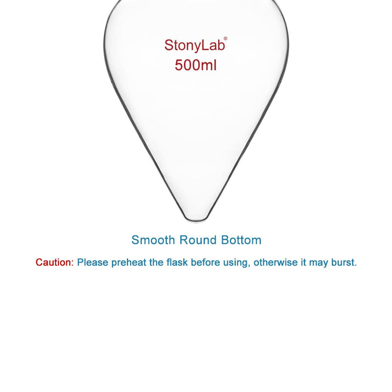 stonylab Recovery Flask Heavy Wall Single Neck Borosilicate Glass with 24/40 Standard Taper Outer Joint Pear Shaped, 500 ml