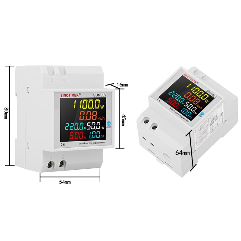 6 in 1 Single Phase Energy Meter Din Rail Electricity Usage Monitor AC 40-300V 100A Voltmeter Ammeter Watt kWh Frequency Power Meter External CT 110V