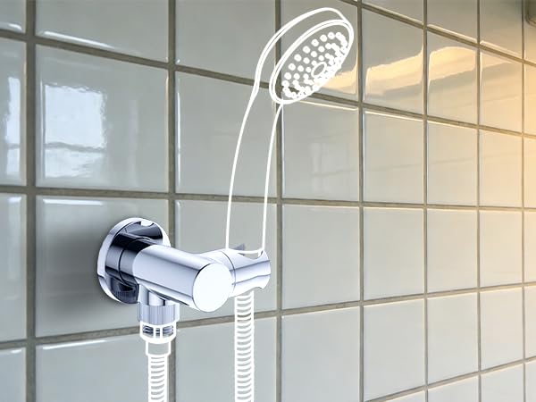 Bathroom Brass Round Water Supply Elbows Angle Adjustable Wall Mount Hand Held Shower Head Bracket with On/Off Flow Control Holder, Chrome