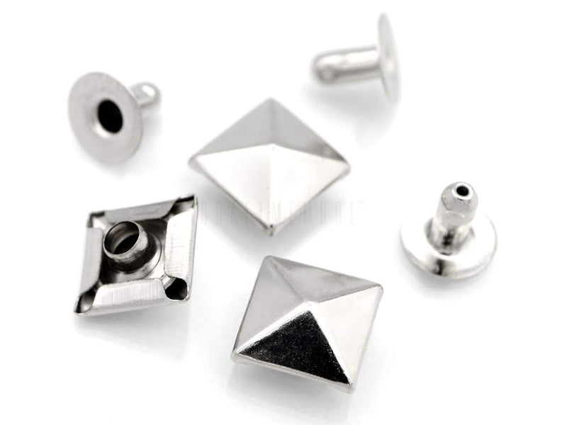 CRAFTMEMORE 100pcs Spike Rivet Pyramid Rapid Rivet Studs Glam Rock Biker Nailheads Leathercraft Decorations (7 MM, Silver) 7 MM