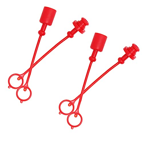 2sets ISO5765-1/4" Hydraulic Coupler Dust Cap,2 Dust Caps + 2 Plugs | Fits Sub-Compact Tractor Male + Female Hydraulic Quick connectors, Red Cap with Retention Ring Keeps Cap Attached to Hose 2 sets ISO5765-1/4"
