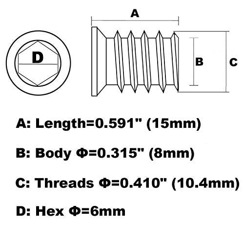 1/4-20 Hex Drive Threaded Inserts for Wood - 40 Pieces 1/4-20 x 15mm