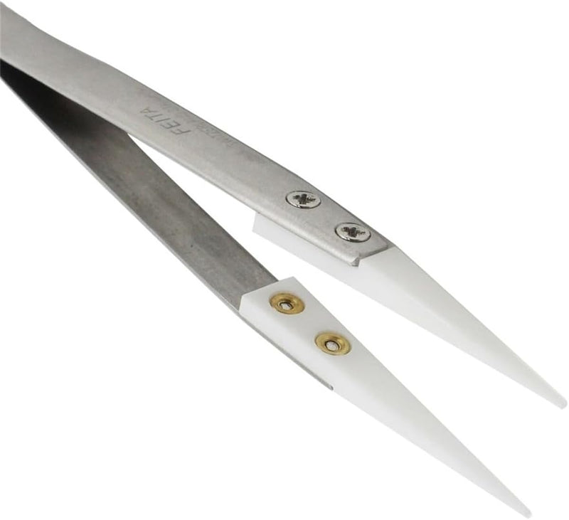 FEITA Precision Pointed Ceramic Tweezers - Temperature Resistant and Anti-Magnetic White Fine Pointy Ceramic Tips Twizzers - For Electronic Repair, DIY Crafting Hobby Tools - 1 Pc White Head