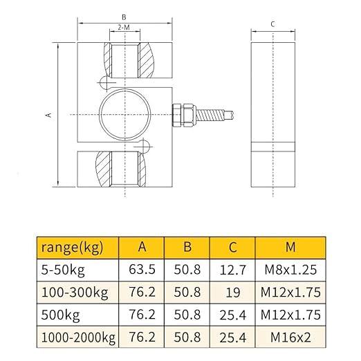 S-Type Load Cell 5kg–20t, Tension & Compression Force Sensor, High Accuracy, Stainless Steel, 4-20mA / mV/V Output(2T,M16) 2T M16