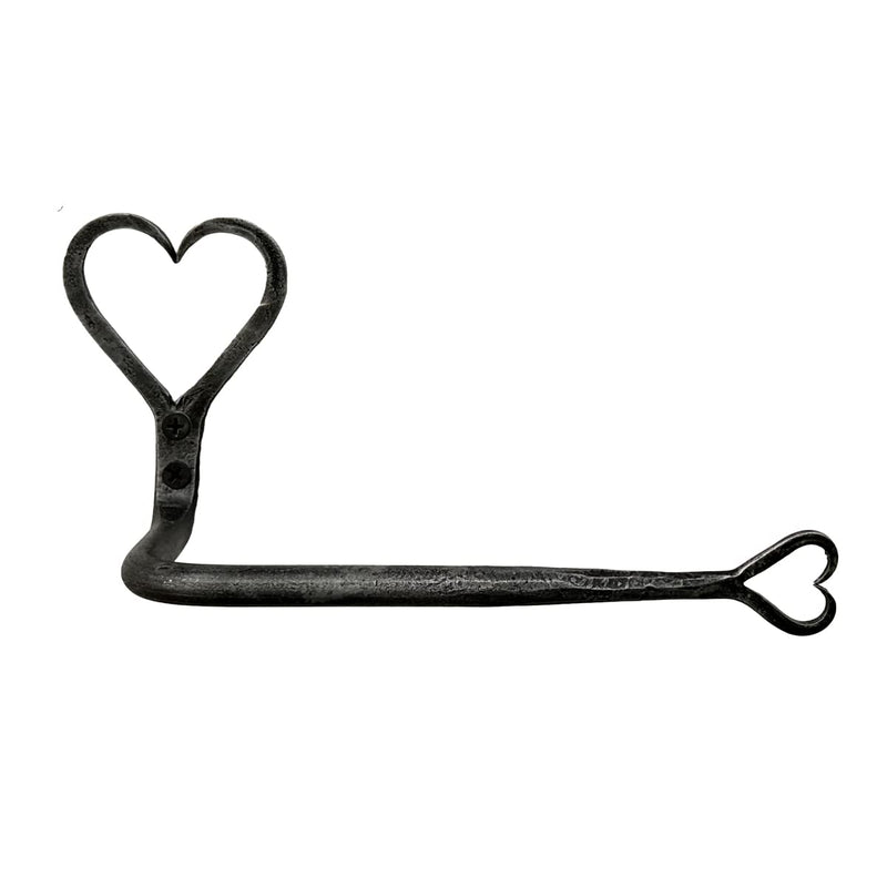 Living Ideas Hand Forged Metal Heart Shape Wrought Iron Wall Mounted Toilet Paper Holder - Blacksmith Handmade, Classic Look, Antique Finish