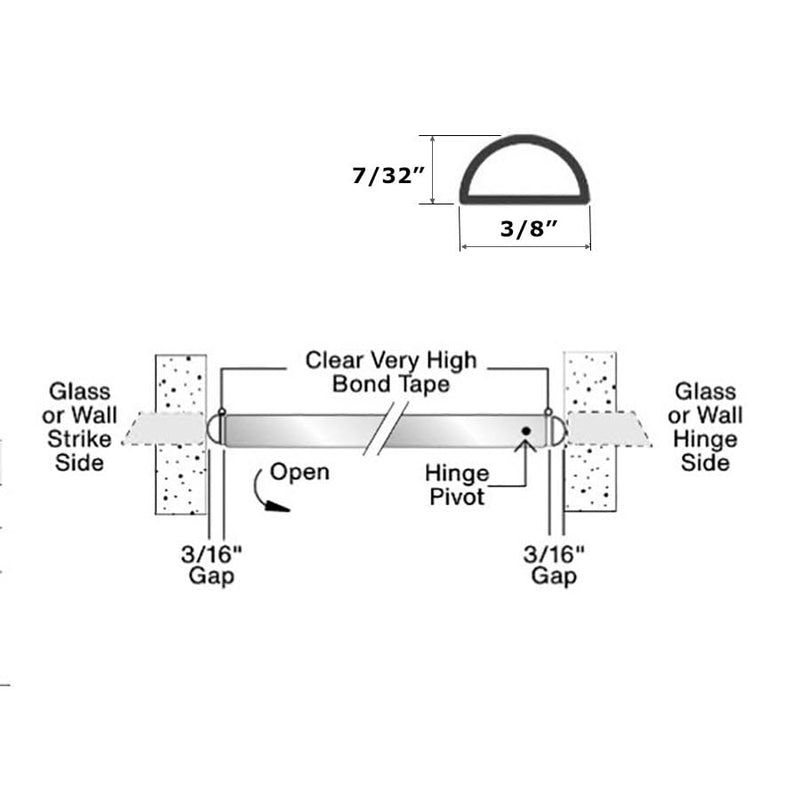 Shower Door Translucent Vinyl Bulb Seal with Pre-Applied Tape for Frameless Shower Doors 3/8 in Thick, Covers 3/16 in Gaps - 90 in Long