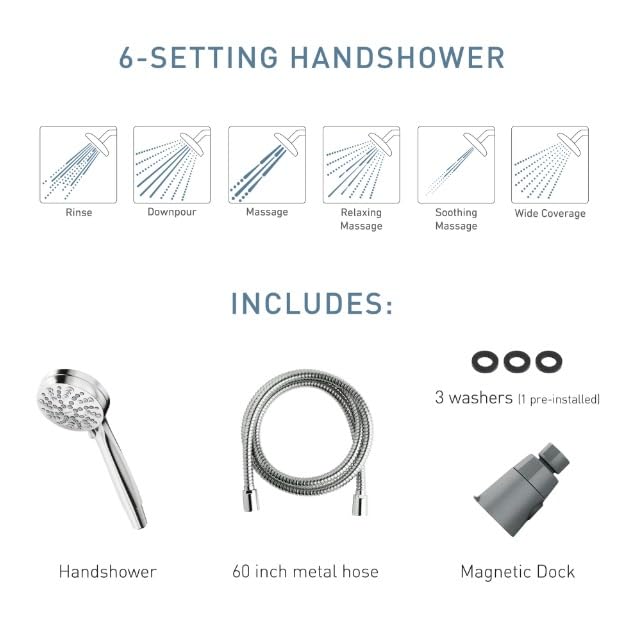 Moen Engage Magnetix Spot Resist Brushed Nickel Eco-Performance 3.5-Inch Six-Function Detachable Handheld Showerhead with Magnetic Docking System, 26100EPSRN Eco-Performance Handheld Shower