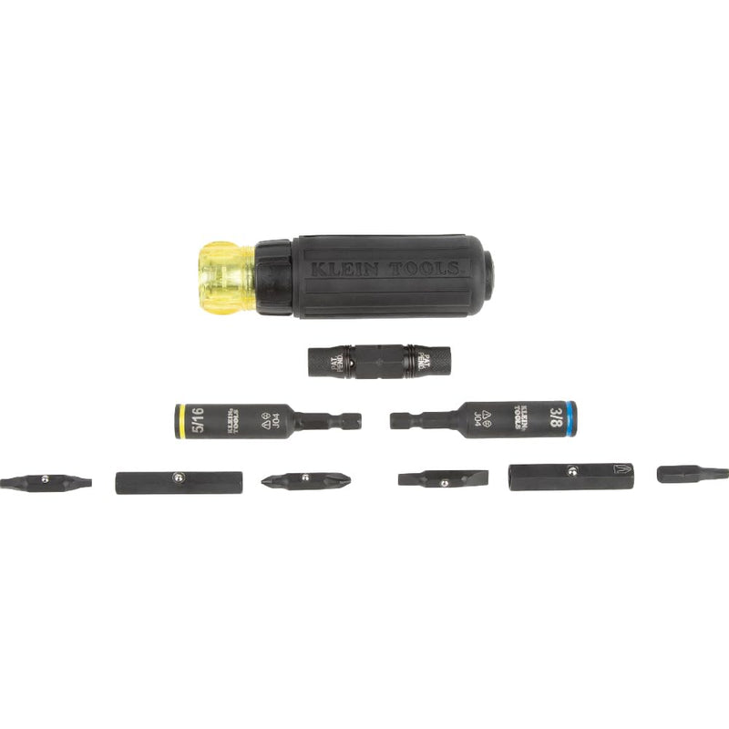 Klein Tools 32500HDRT KNECT Ratcheting Screwdriver, Multi-Bit Screwdriver / Nut Driver, Impact Rated 11-in-1 Tool with Phillips, Slotted, Square and Torx Tips Ratcheting Handle