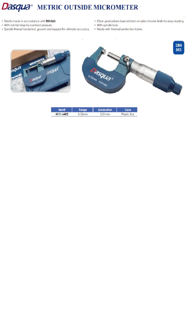 Dasqua 4111-6405 0-25Mm Outside Micrometer
