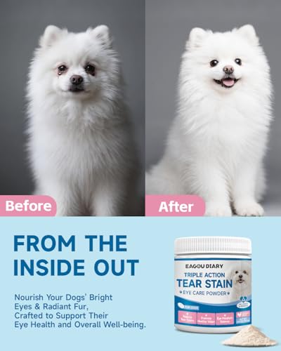 Dog Tear Stain Remover Supplement for Eye Health & White Fur Care - Mushroom for Dogs - with Turkey Tail Mushroom for Dogs, Lion’s Mane, Shiitake
