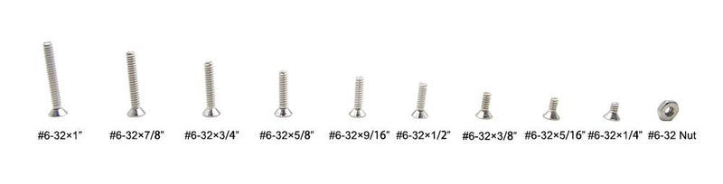 #6-32 UNC Stainless Steel Phillips Flat Head Machine Screws Nuts Assortment Kit #6-32UNC