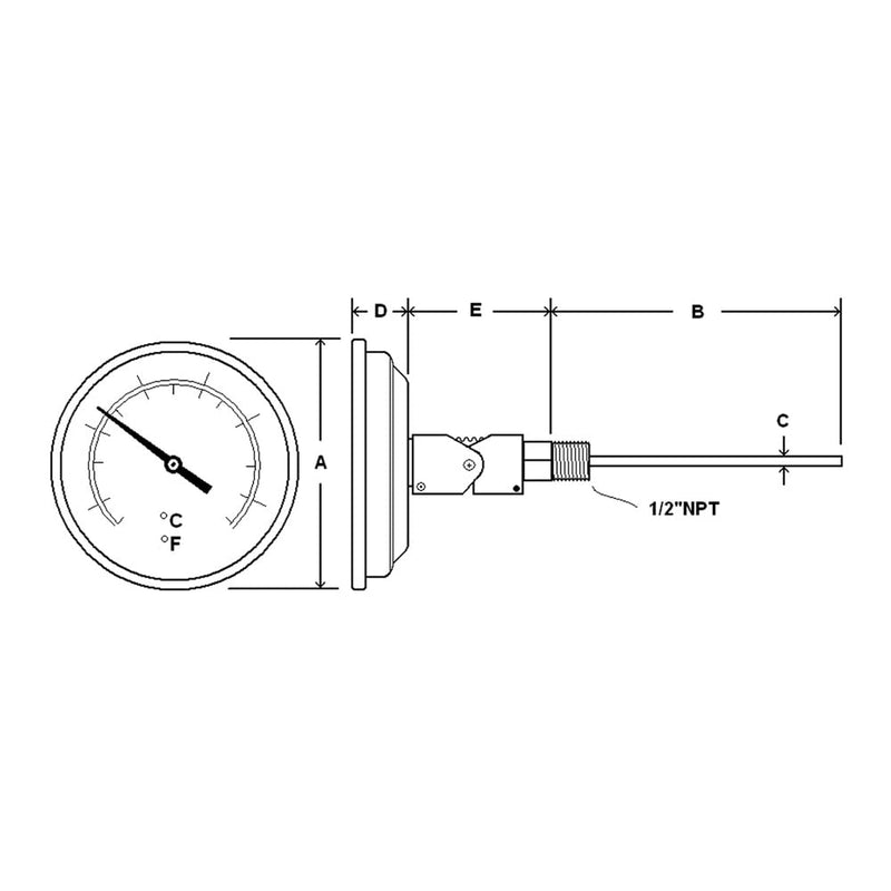 PIC Gauges B3B4-BB SS Case Bimetal Thermometer, 316 SS Stem, Back Angle Connection, 3" Dial, 4" Stem Length, -40/160° F & -40/71° C Temperature Range -40/160 Deg F/-40/71 Deg C