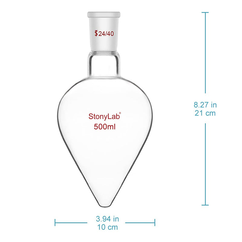 stonylab Recovery Flask Heavy Wall Single Neck Borosilicate Glass with 24/40 Standard Taper Outer Joint Pear Shaped, 500 ml