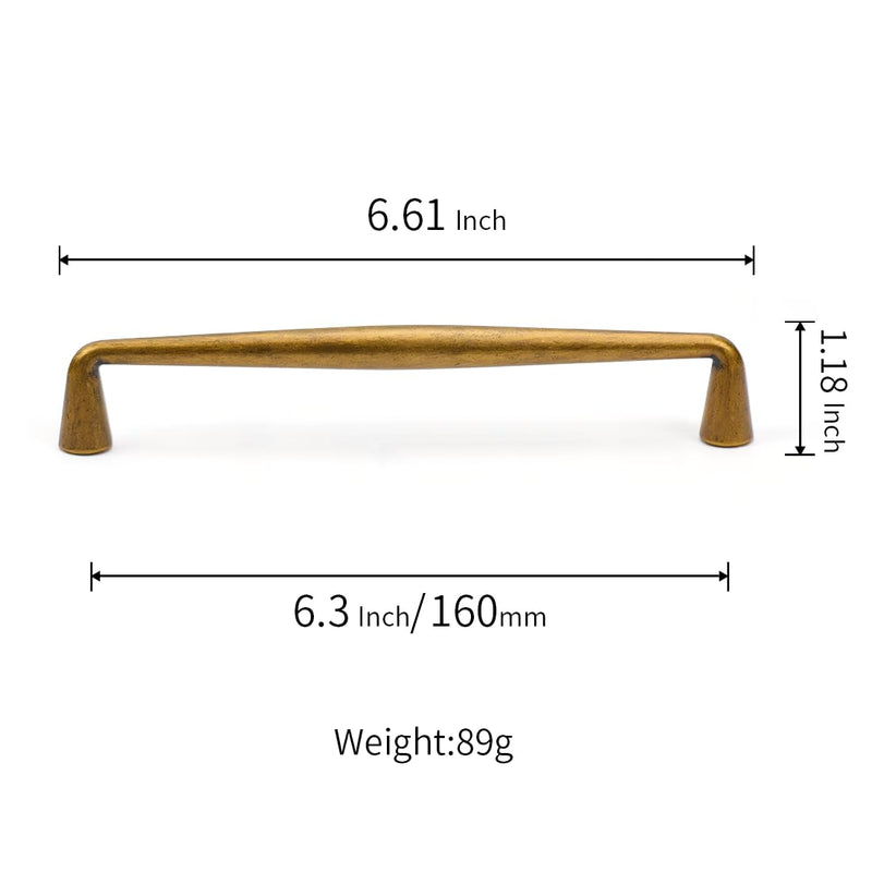 YAGU 6 Pack Top Antique Brass Kitchen Cabinet pulls 6.3 Inch(160mm) Hole Center Solid Vintage Bronze Dresser Drawer Handles Furniture Aged Hardware for Cupboard Wardrobe Closet Vanity 6.3''/160MM Hole Center