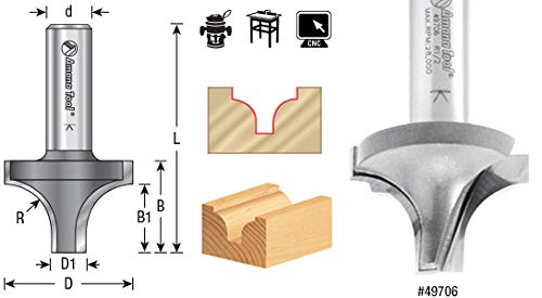 Amana Tool 49694 Carbide Tipped Plunging Round Over 1/8 R x 3/8 D x 1/2 CH x 1/4 Inch SHK Router Bit