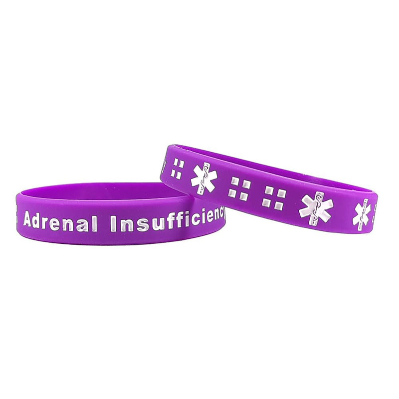 ZKXXJ Adrenal Insufficiency Wrist Band Purple Rubber Medical Id Bracelet Medical Disease ID Bracelets Emergency Identification Jewelry Stretch Wristbands with Medic Wallet Insert Card 6 Packs