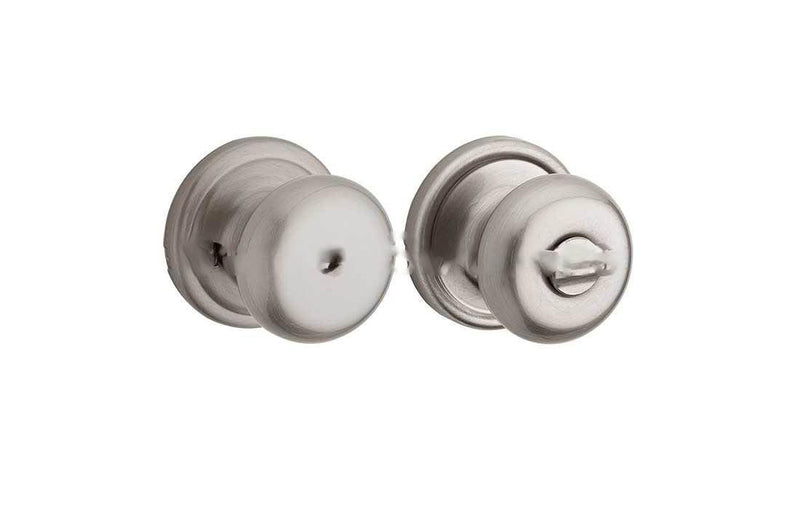 Kwikset Hancock Interior Privacy Door Knob with Lock, Door Handle For Bathroom and Bedroom, Satin Nickel, Keyless Push Button Lock Doorknob