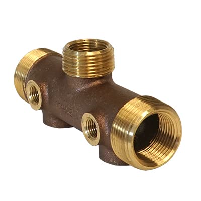 Merrill MFG BATNL100CXS 2-1/2" x 1" Brass Tank Tee, Compact Well Pressure Tank Manifold with 1" MIP Tank Connection & 1/2" NPT Drain Port for Water Systems 2 1/2 in X 1 in.