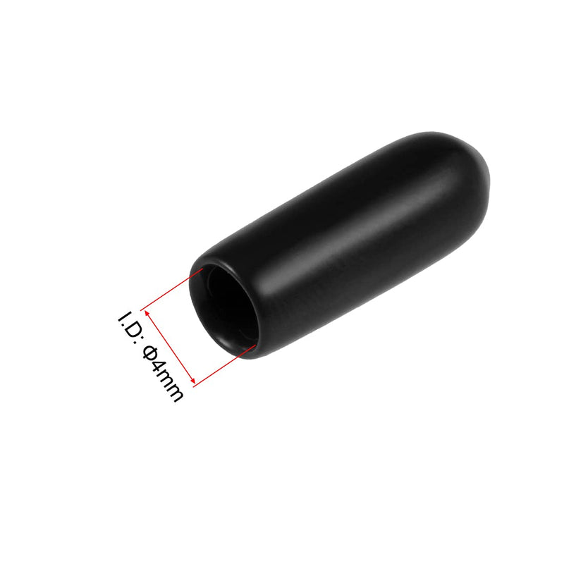 uxcell 50pcs Rubber End Caps 4mm ID Vinyl Round Tube Bolt Cap Cover Screw Thread Protectors Black, 0.16 inch