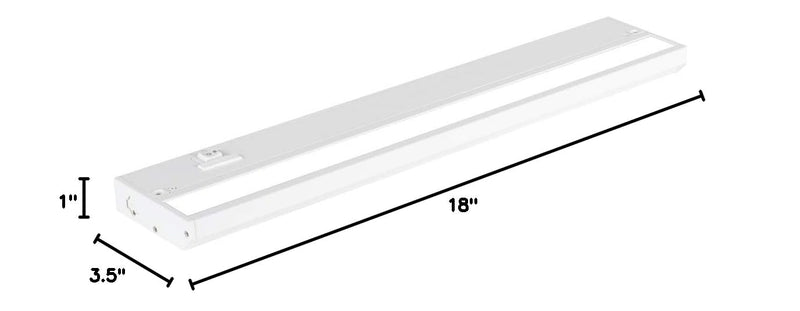 LED Under Cabinet Lighting Hardwired - 3CCT 18 Inch White Finish - Undercabinet Lights for Kitchen - Linkable Undercounter Dimmable Plug in Light or Hard Wired - Under Counter Fixture Direct Wire