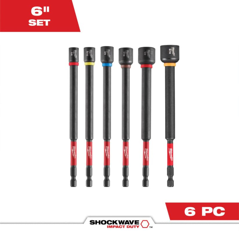 Milwaukee Electric - 6 PIECE Shockwave Impact Duty 6 INCH Magnetic NUT