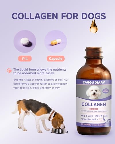 Eagou Diary Mushroom for Dogs - with Turkey Tail Mushroom for Dog, Lion’s Mane, Shiitake - Collagen for Dogs with Glucosamine, MSM - Hip & Joint Support