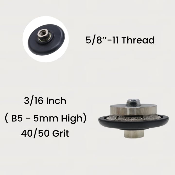 3/16 inch B5 Demi Bullnose Diamond Hand Profile Wheel, Hand Profiler for Granite Marble Countertop Edge Profiling, 5/8-11 Thread, 40/50 Grit