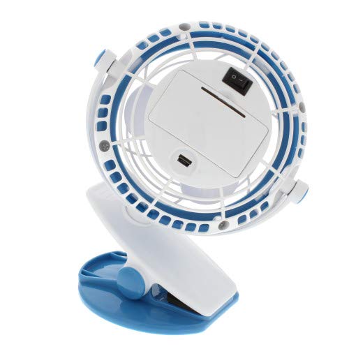 Comfort Zone Dual Base Combo Clip or Desk Fan, USB or Battery Powered, 4 inch, Single Speed Setting, Adjustable Tilt, Lightweight, Ideal for Home, Bedroom, Office, or Dorm, CZBT4BL Blue