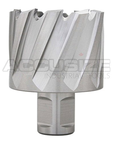 Accusize Industrial Tools Hss Annular Cutter 1-7/8'' by 1'' Cutting Depth in Strong Box with 1 Pc Pilot Pin 1/4'' by 3'', 2080-2035pin | CBN Ground HSS Cutter With 3/4 in Weldon Shank and 1/4 in x 3 in Pilot Pin for Steel, ANSI Standard