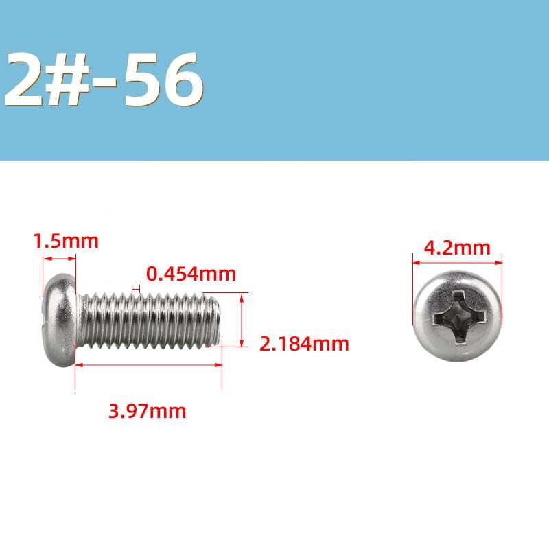 binifiMux 2#-56 x 1/4" Machine Screws, Phillips Pan Head, 100 Pack 2#-56 * 1/4" 100pcs
