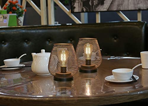 JHY DESIGN Set of 2 Metal Cage LED Lantern Battery Powered Cordless Accent Light with LED Great for Weddings Parties Patio Events for Indoors Outdoors Set of two bronze egg
