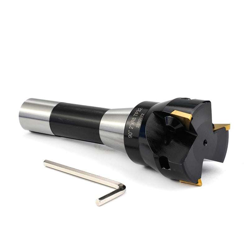 Indexable End Mill with 3 Pcs TPCN32PDTR Tpg32 Carbide Inserts, 2" Cutting Diameter, 6" Overall Length, 90 Degree, R8 Shank, TP32, 3 Flutes