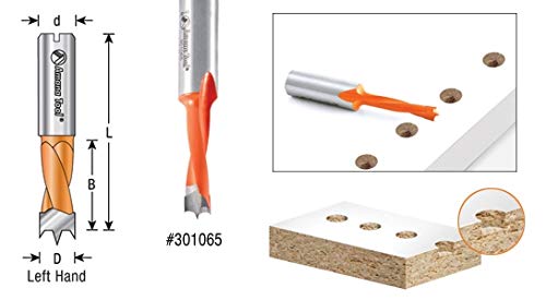 Amana Tool - 301015 Carbide Tipped Brad Pt. Boring Bit L/H 15mm Dia x 57mm Long x 10mm S