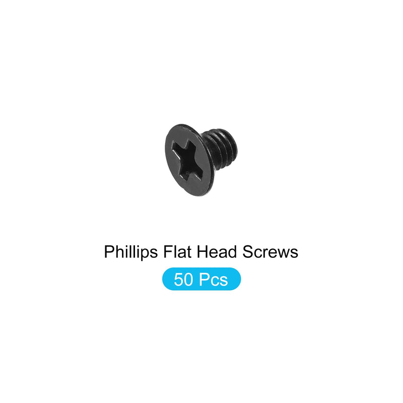 METALLIXITY Phillips Flat Head Screws (M4 x 5mm) 50Pcs, Carbon Steel Machine Screws - for Glasses Watch and Other Small Electronics, Black M4 x 5mm 50