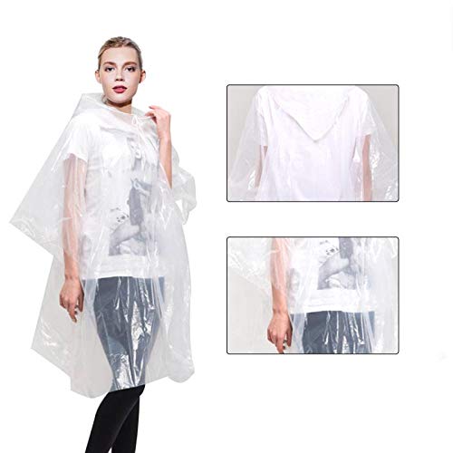 Rain Ponchos for Adults Disposable - Waterproof Lightweight (6 Pack) Rain Ponchos with Drawstring Hood 50% Thicker Material Emergency Rain Poncho Clear Color