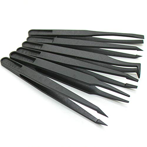 FEITA Precision Plastic Tweezers Kit - Plastic Anti static Tweezers Set Pickup Craft Electronics DIY Repair Tool - Black - 6Pcs 2. Black - 6 Pcs