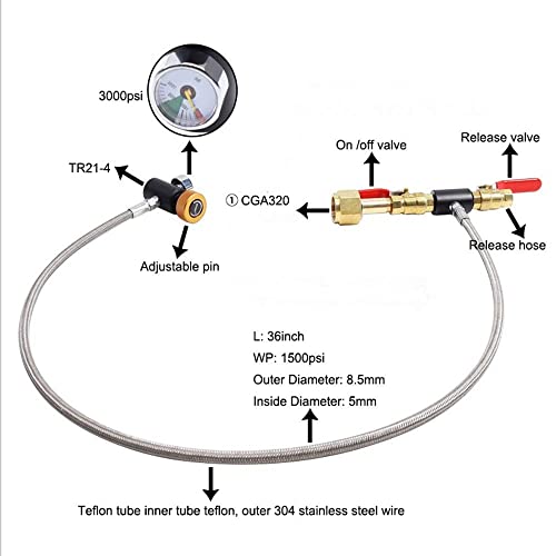 CGA-320 CO2 Cylinder Refill Adapter Bottle Connector CO2 Soda Maker Accessories with Hose for Filling Soda (36Inch)