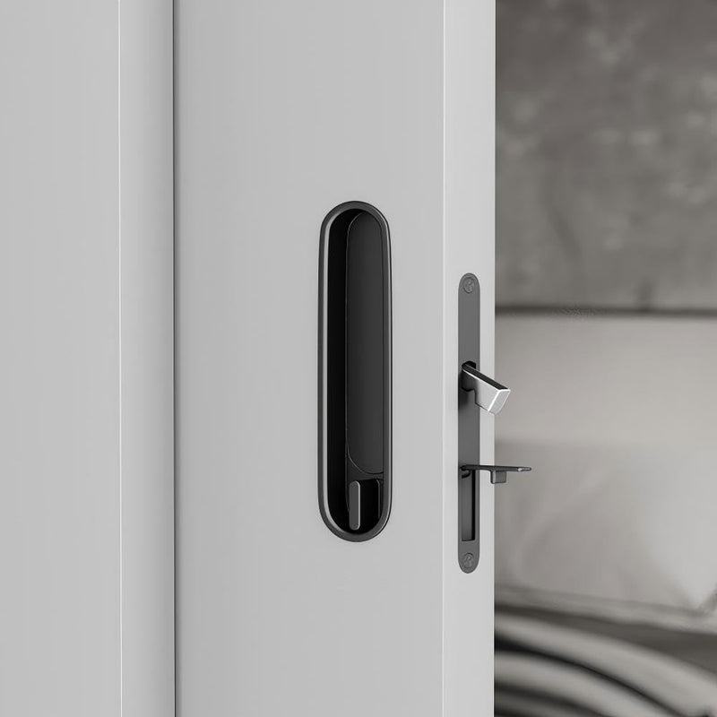 Pocket Door Lock and Pull Recessed Sliding Door Handle 6 Inch Invisible Door Lock Hidden Edge Pull No Key for Doors for Bedroom Kitchen (Black, for 1.38"-1.77" Door)